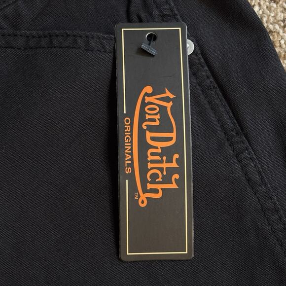 NWT Von Dutch Black Cotton Carpenter Flying Eyeball Embroidered Jeans 30x32 - Picture 6 of 6